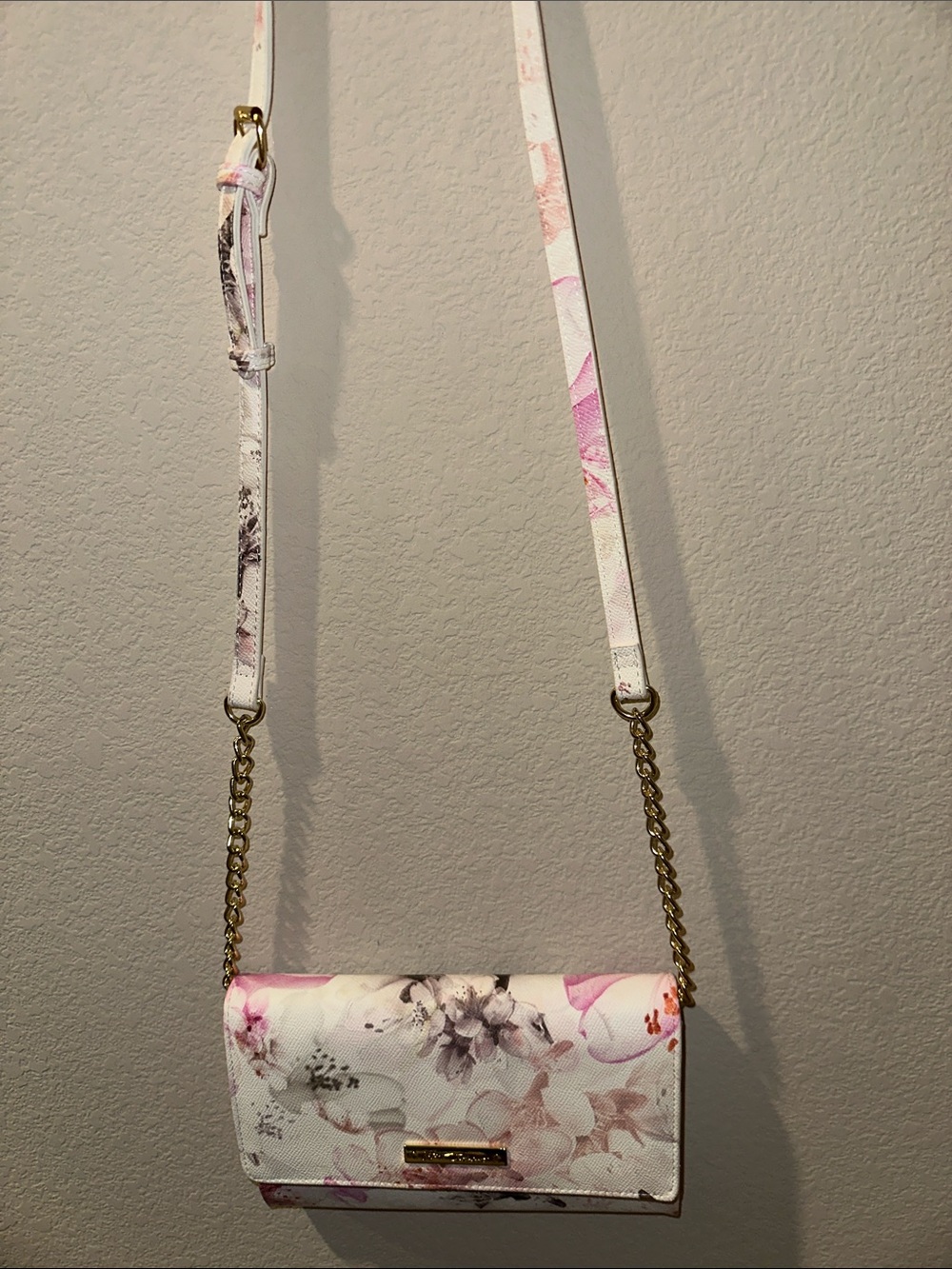 Betsey Johnson White Floral Crossbody Wallet with Pink Accents